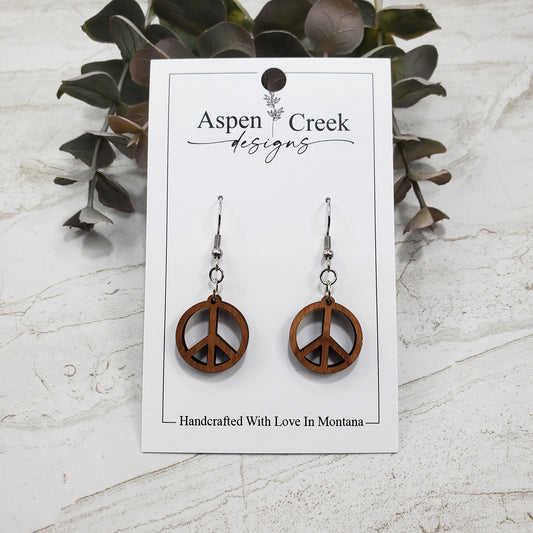 Wood Earrings- Peace Sign