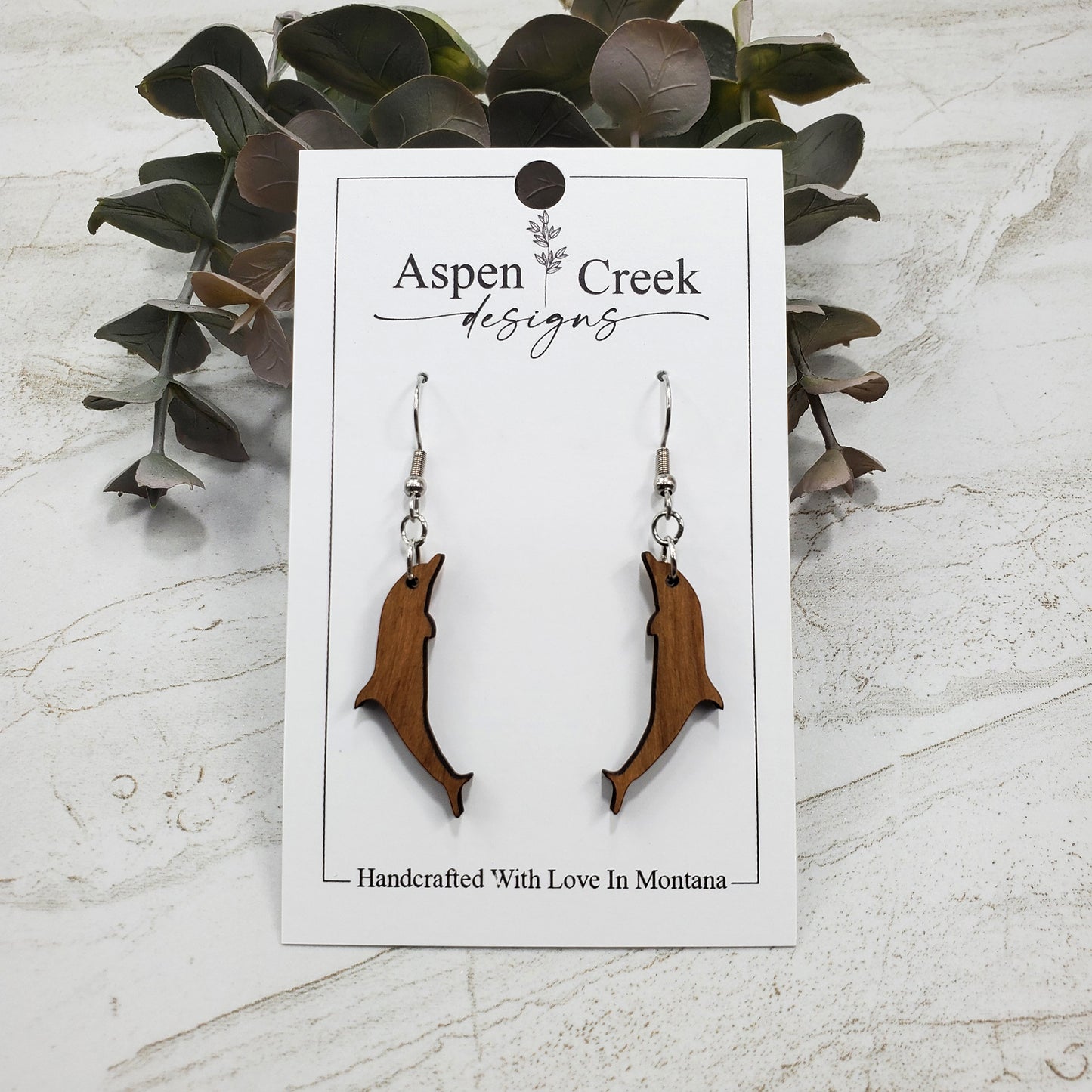 Wood Earrings- Dolphin