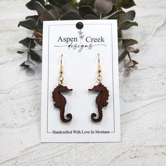 Wood Earrings- Seahorse