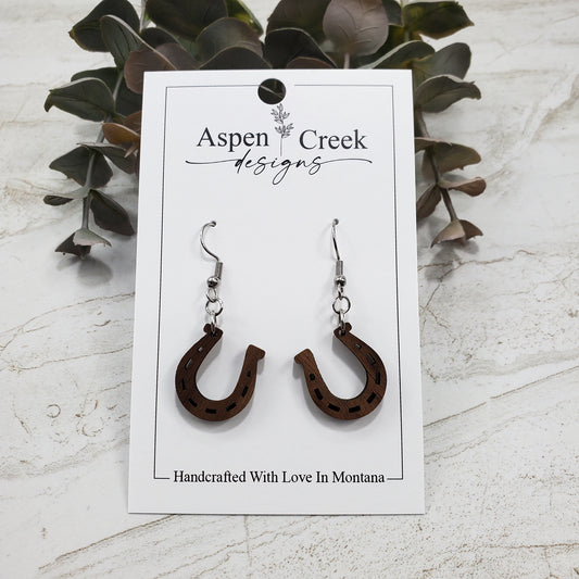 Wood Earrings- Horseshoe