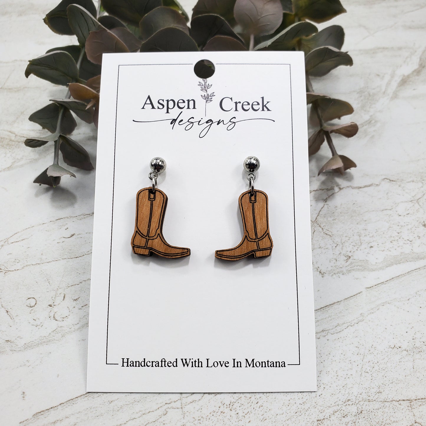 Wood Earrings- Cowboy Boots