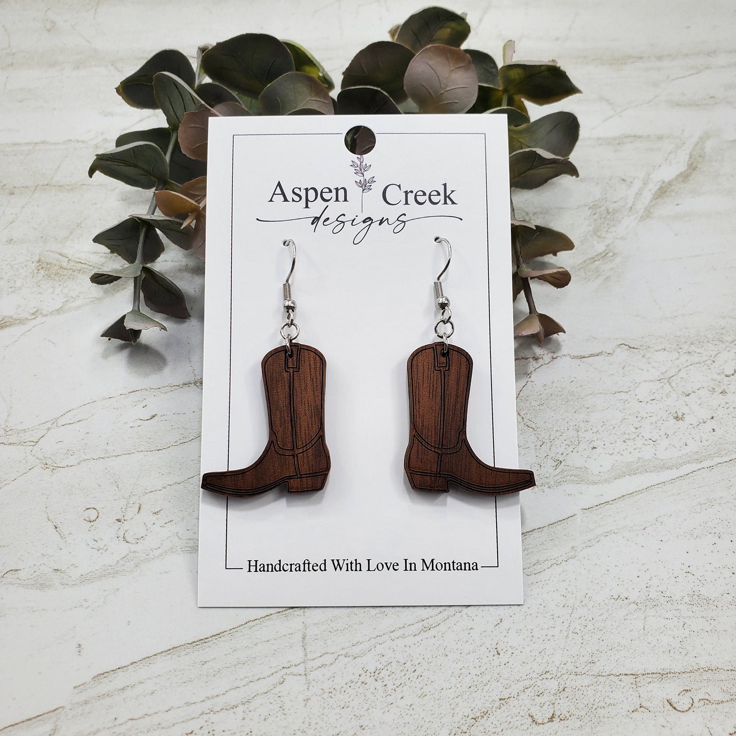 Wood Earrings- Cowboy Boots