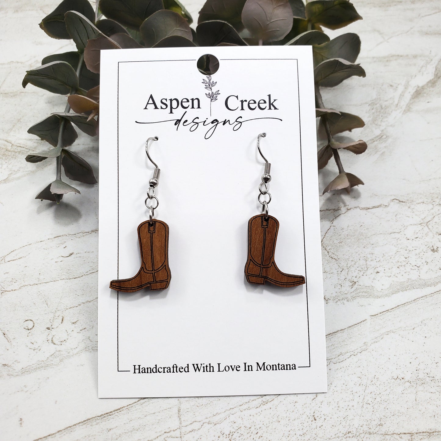 Wood Earrings- Cowboy Boots