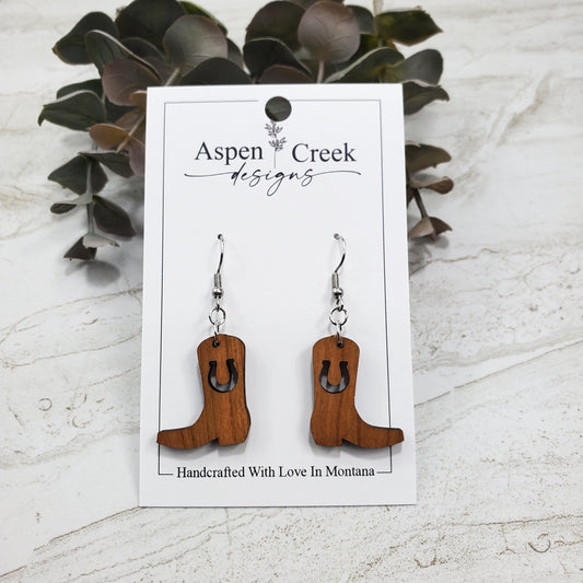 Wood Earrings- Cowboy Boots