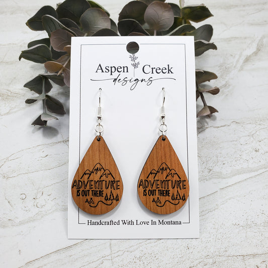 Wood Earrings- Etched Adventure