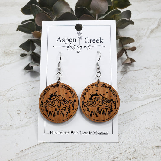 Wood Earrings- Etched Adventure