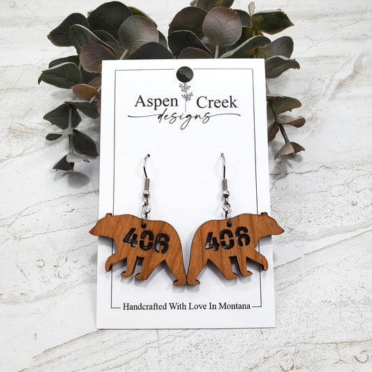 Wood Earrings- 406 Bear