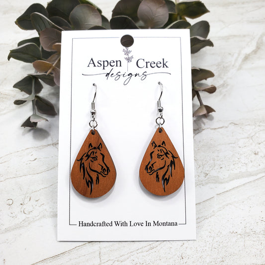 Wood Earrings- Horse