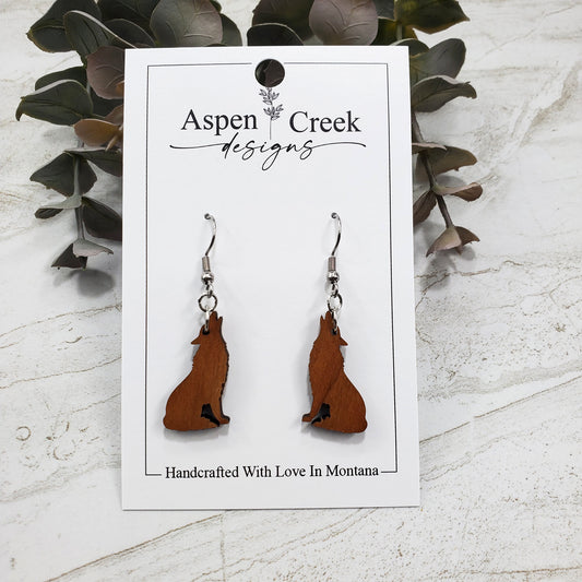 Wood Earrings- Wolf