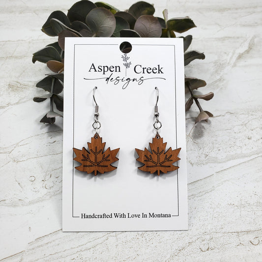 Wood Earrings- Maple Leaf