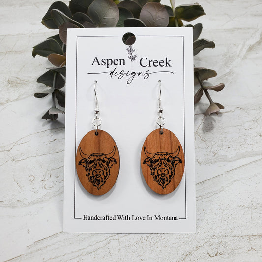 Wood Earrings- Highland Cow