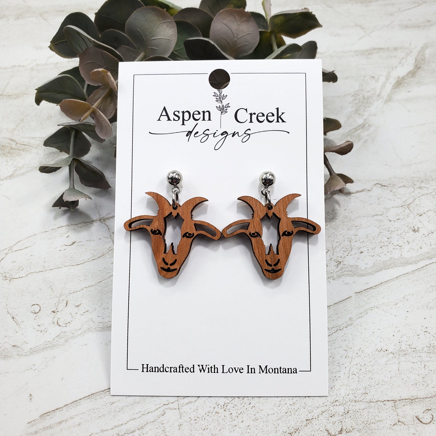 Wood Earrings- Goat