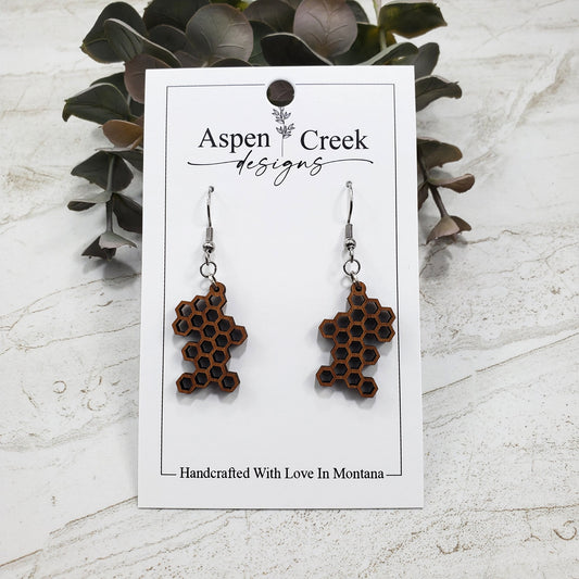 Wood Earrings- Honeycomb