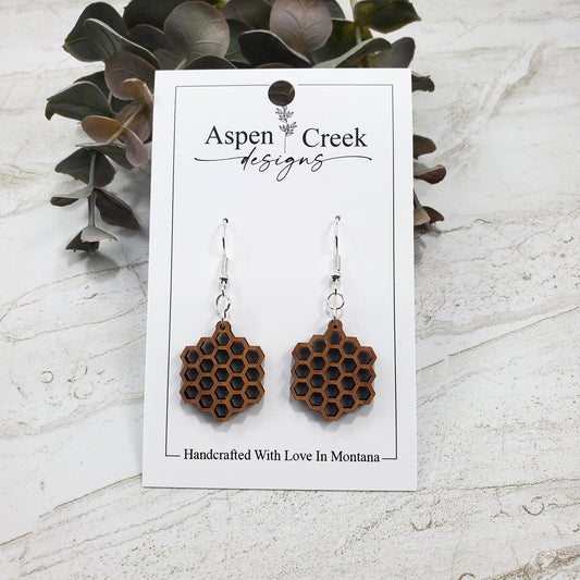 Wood Earrings- Honeycomb