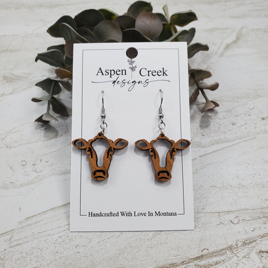 Wood Earrings- Cow