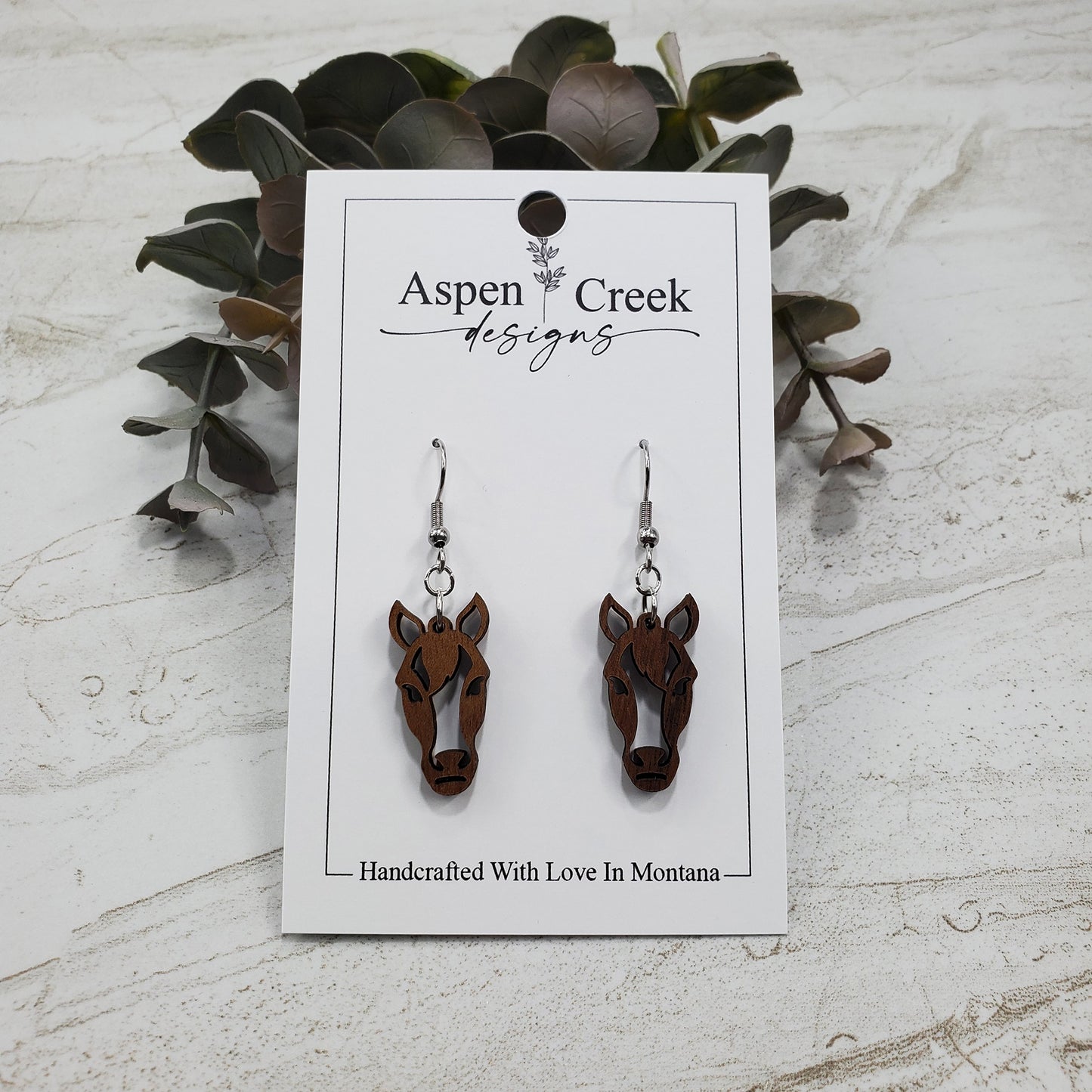 Wood Earrings- Horse