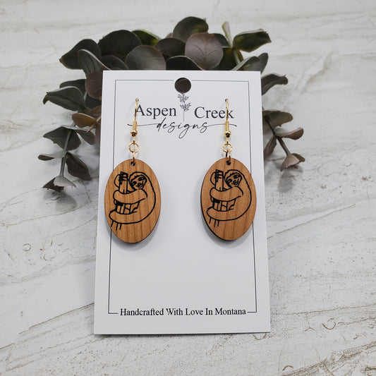 Wood Earrings- Sloth