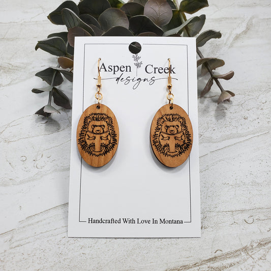 Wood Earrings- Hedgehog