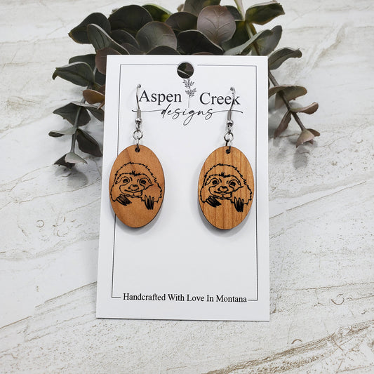 Wood Earrings- Sloth