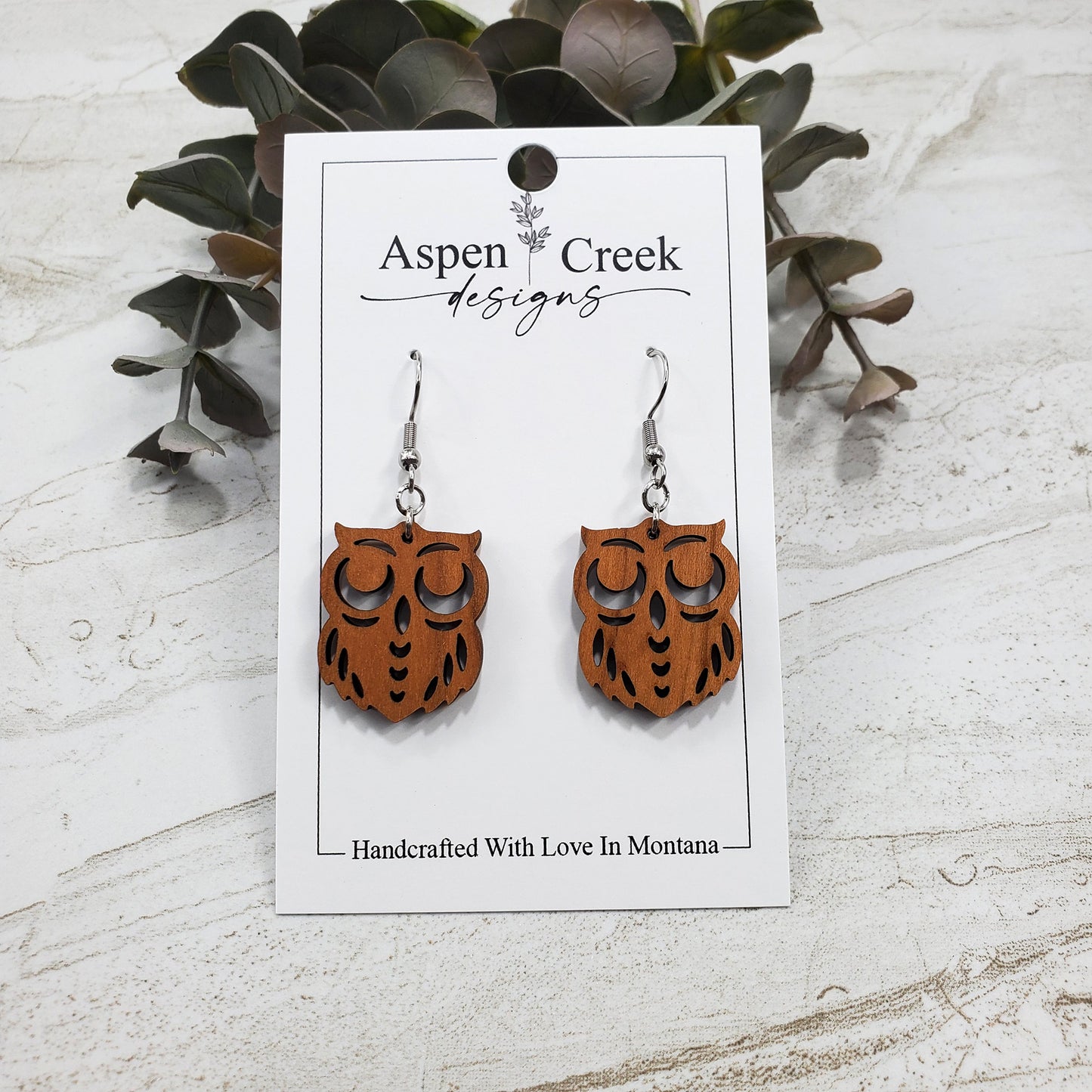 Wood Earrings- Owl