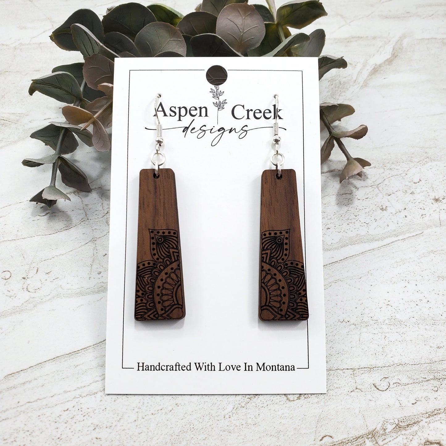 Wood Earrings- Etched Mandala