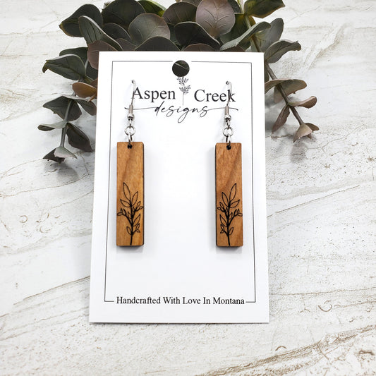 Wood Earrings- Etched Botanical