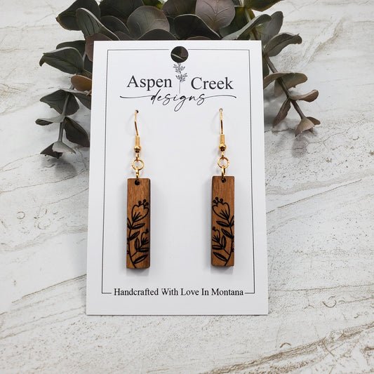 Wood Earrings- Etched Botanical