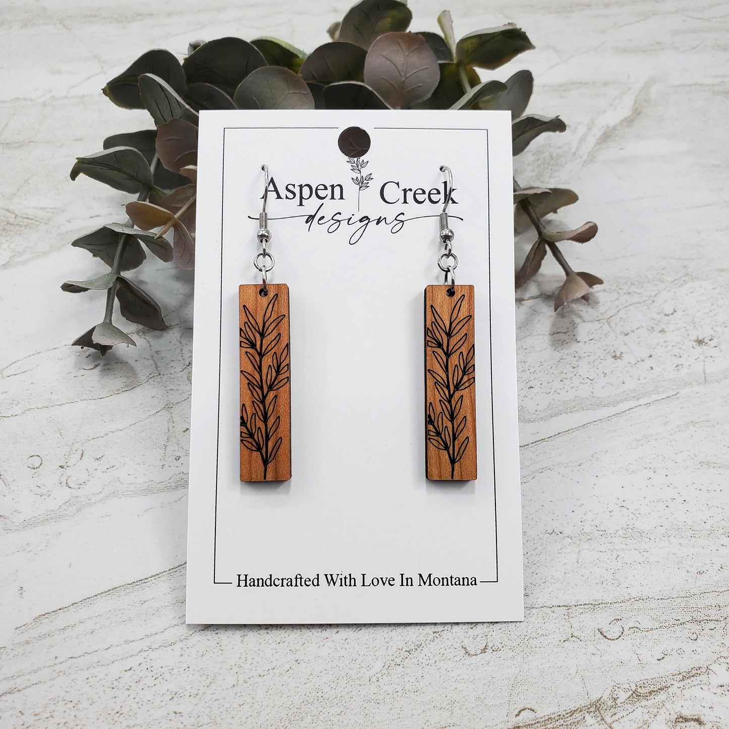 Wood Earrings- Etched Botanical