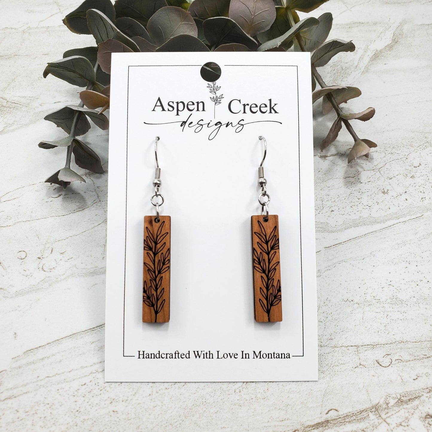 Wood Earrings- Etched Botanical