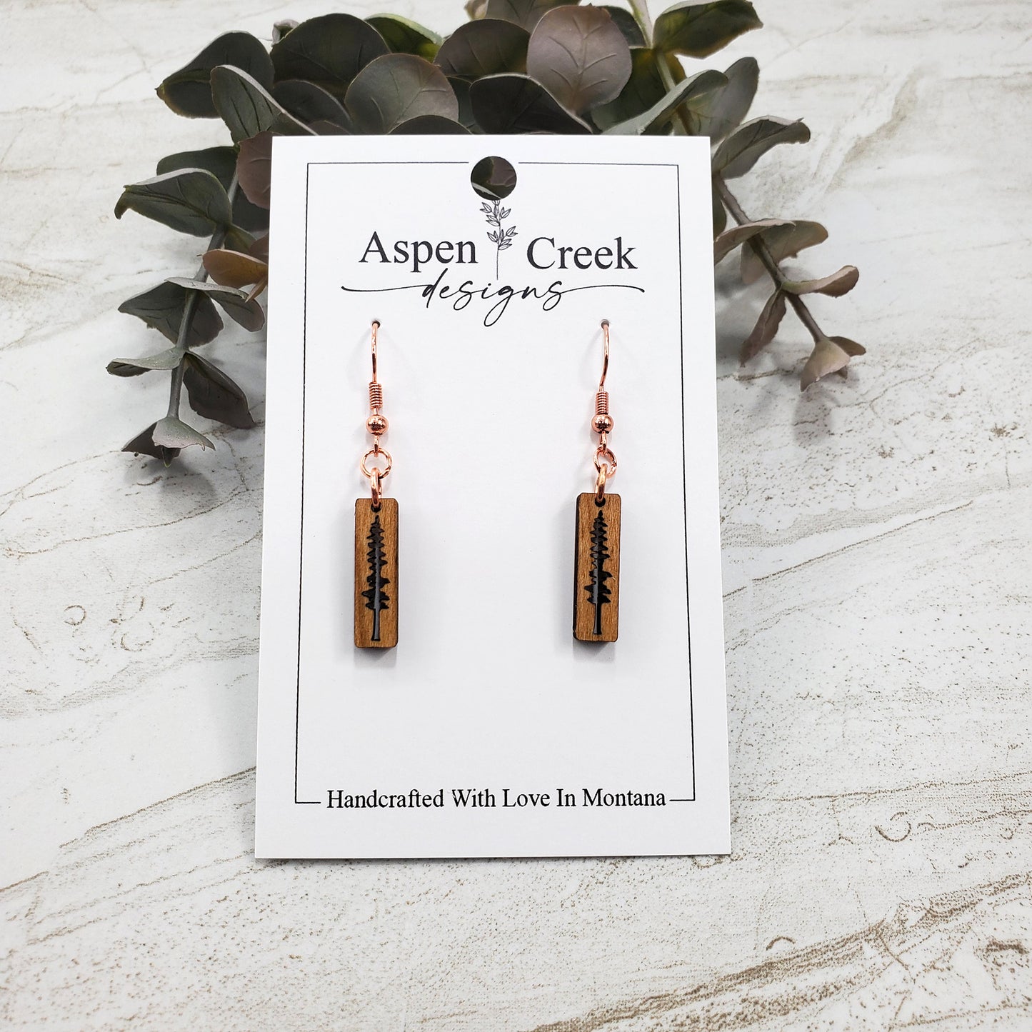 Wood Earrings- Slender Trees