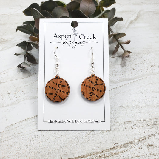 Wood Earrings- Basketball