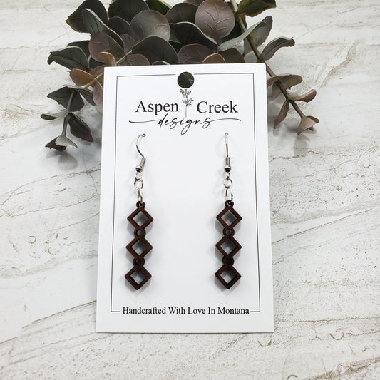 Wood Earrings- Diamonds