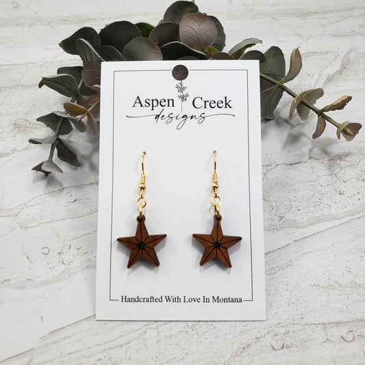 Wood Earrings- Star