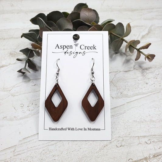 Wood Earrings- Diamond