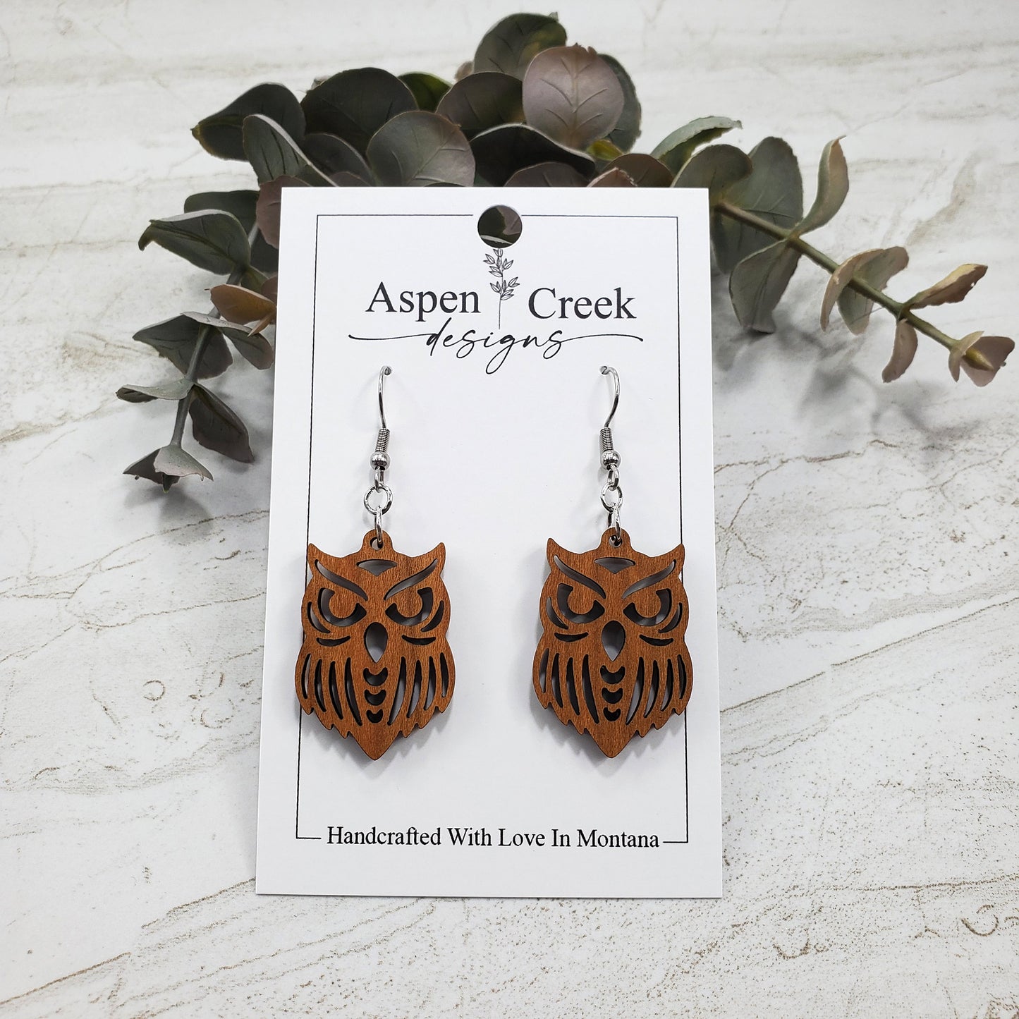 Wood Earrings- Owl