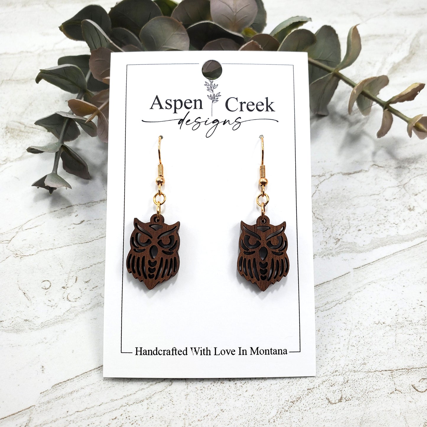 Wood Earrings- Owl