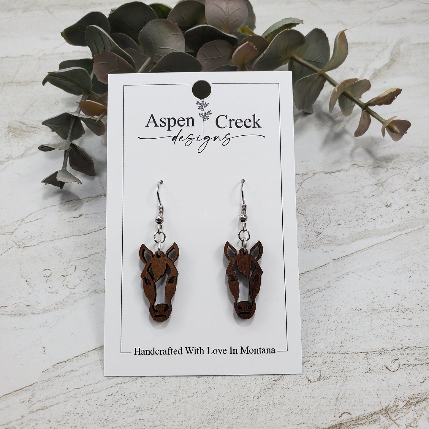 Wood Earrings- Horse