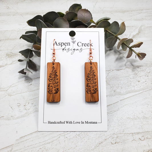 Wood Earrings- Etched Trees