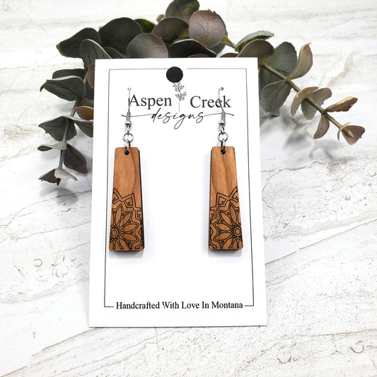 Wood Earrings- Etched Mandala