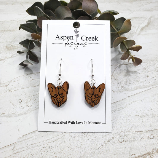 Wood Earrings- Corgi