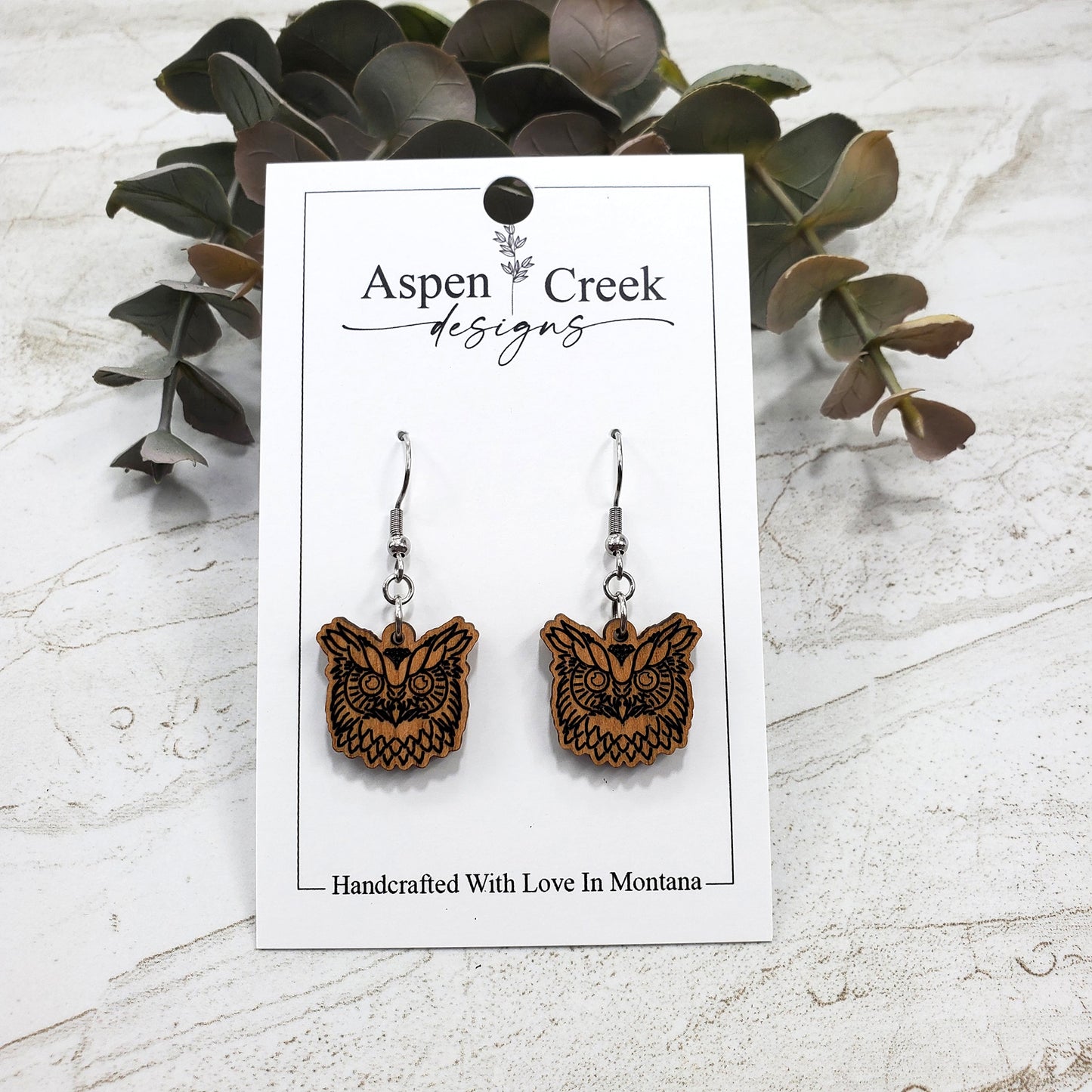 Wood Earrings- Owl