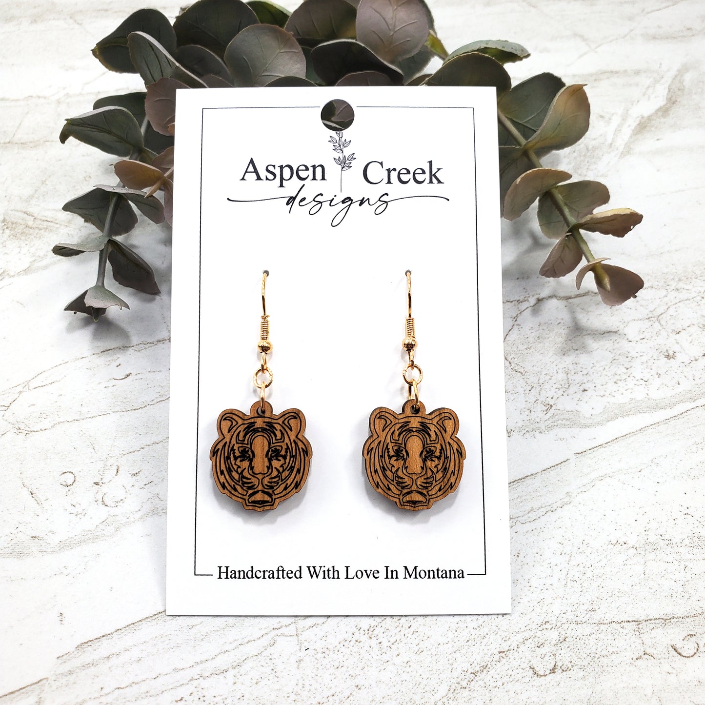 Wood Earrings- Tiger