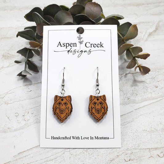 Wood Earrings- Wolf