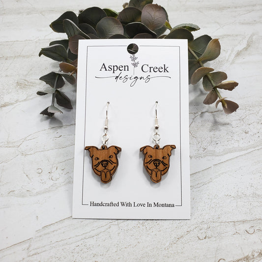 Wood Earrings- Pit Bull