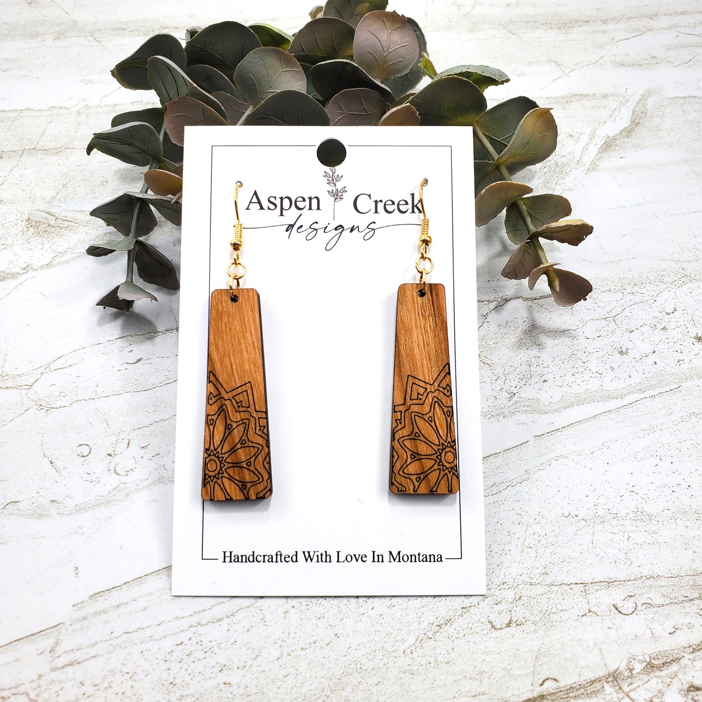 Wood Earrings- Etched Mandala