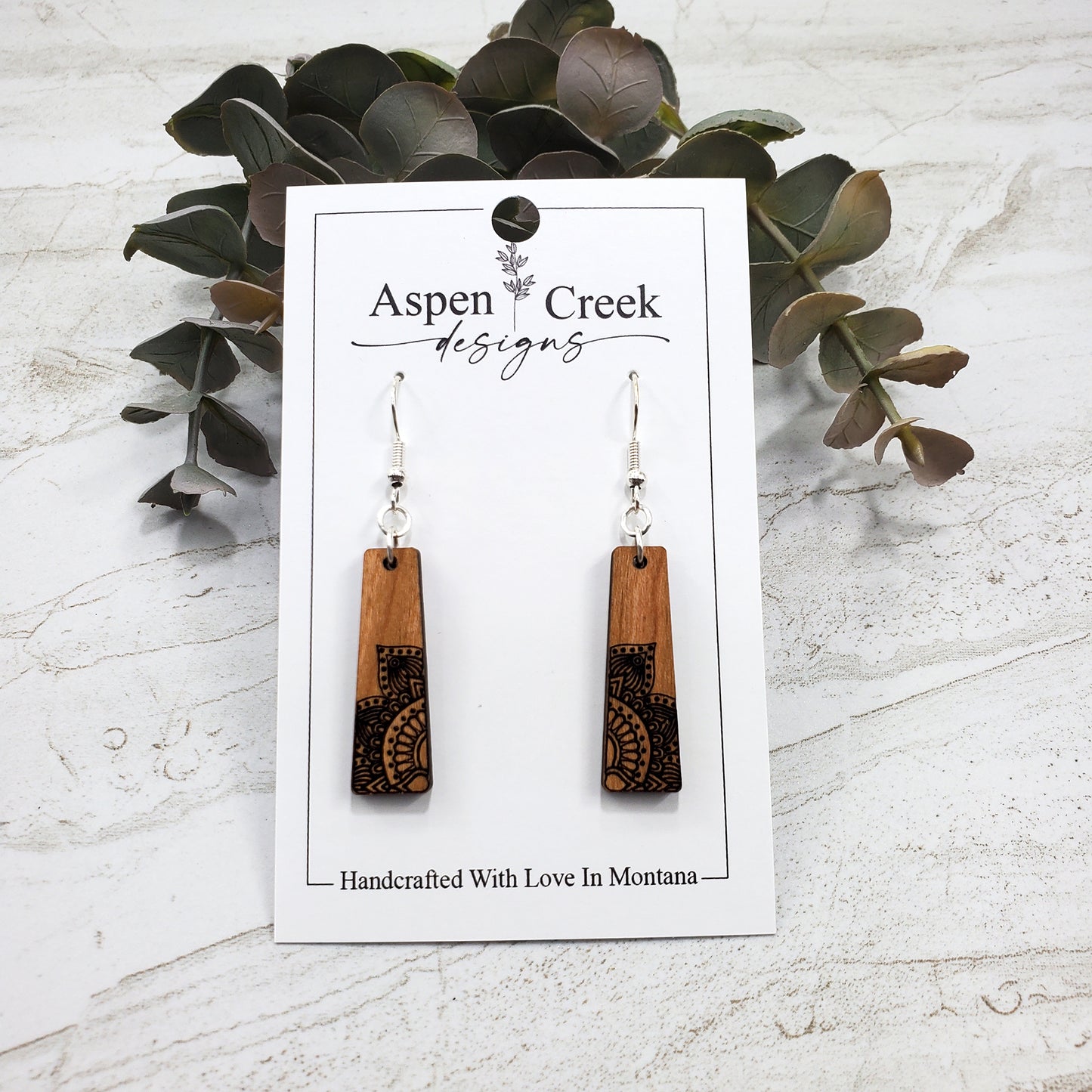 Wood Earrings- Etched Mandala