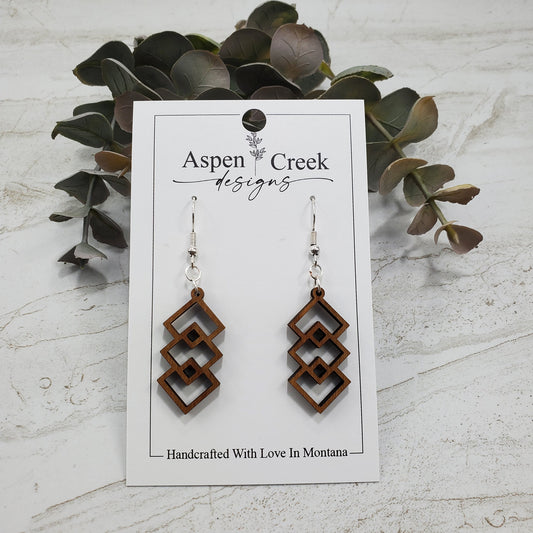 Wood Earrings- Diamonds