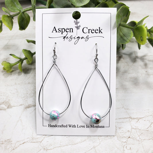 Wire Hoops- Teardrop With Foiled Beads