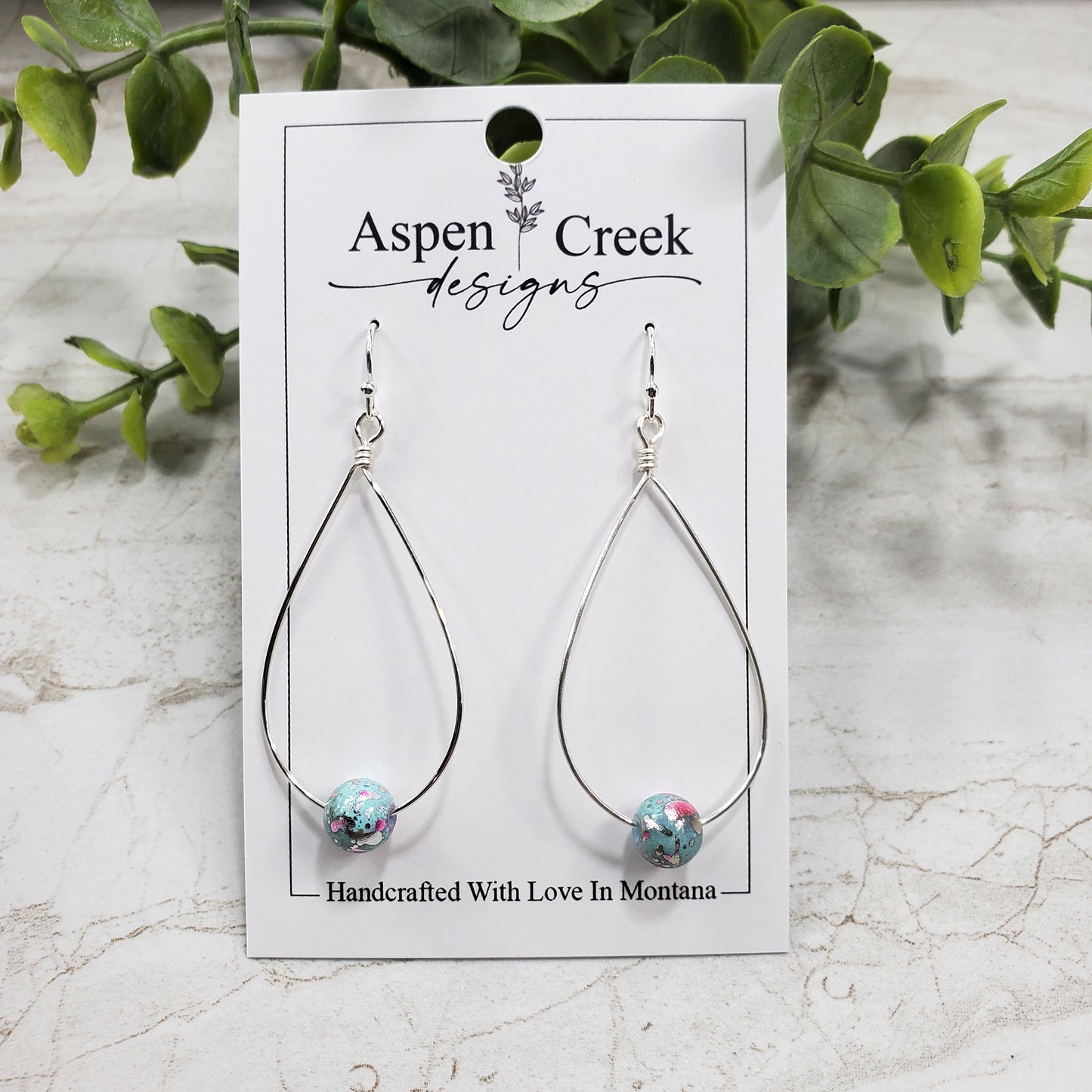 Wire Hoops- Teardrop With Foiled Beads