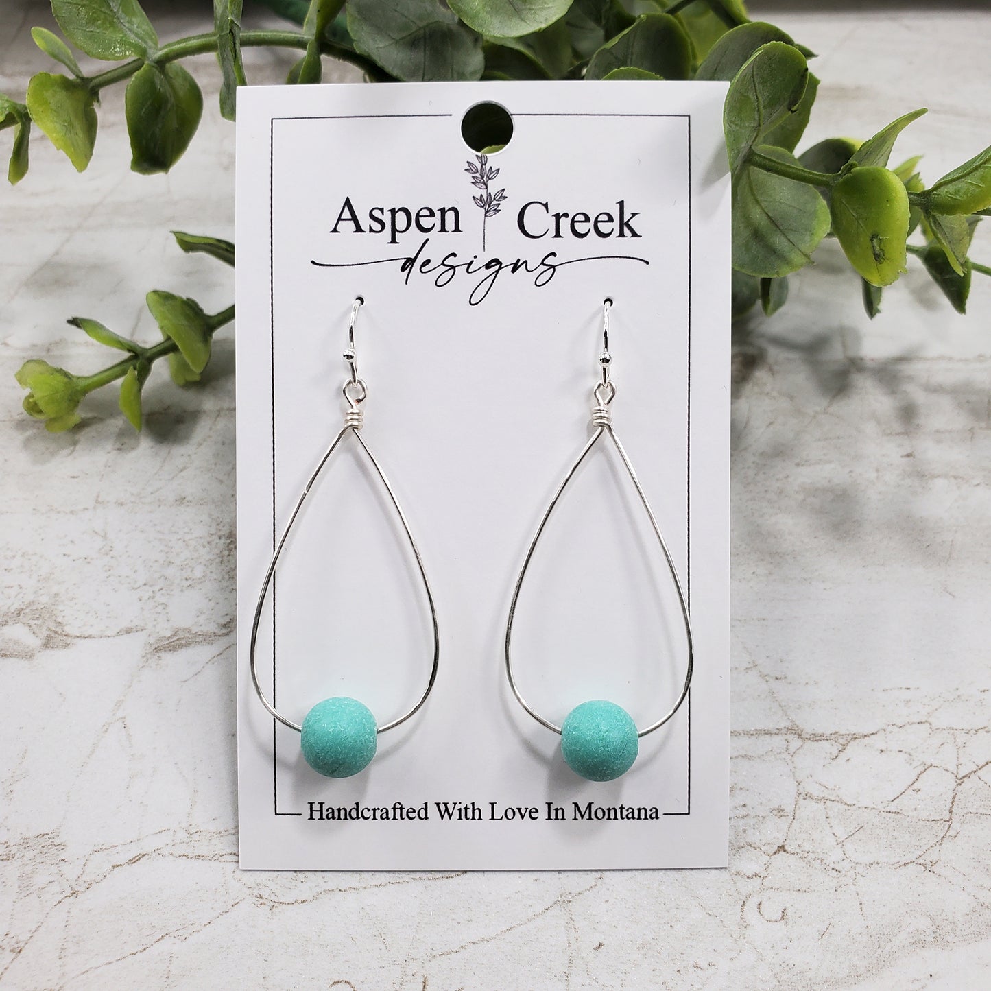 Wire Hoops- Teardrop With Matte Acrylic Beads